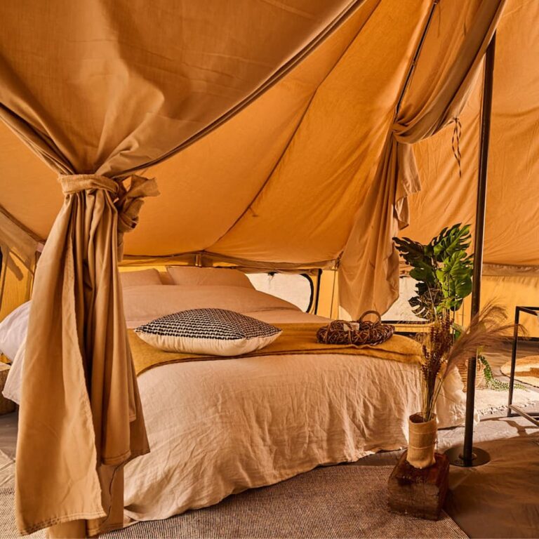 Autentic | Luxury Glamping Bell Tents - Double bed in a 4m Jack Bell Tent of the Autentic brand