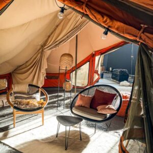 Autentic | Luxury Glamping Bell Tents - Vincent Sheppard chairs in the Autentic 7m Double Bell Tent