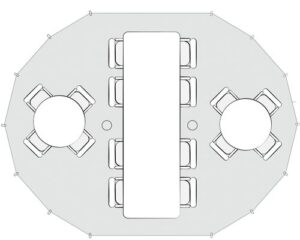 Autentic | Luxury Glamping Bell Tents - Event Configuration in the Autentic Billy-Joe Double Bell Tent including a large dinner table and two smaller tables