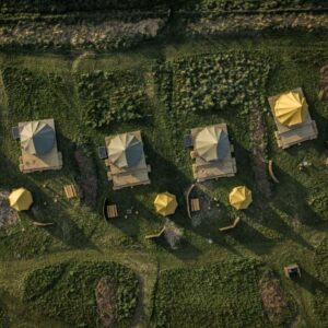 Autentic | Luxury Glamping Bell Tents - Top view of Autentic's glamping bell tents at the Sea Forts Glamping site In Cornwell