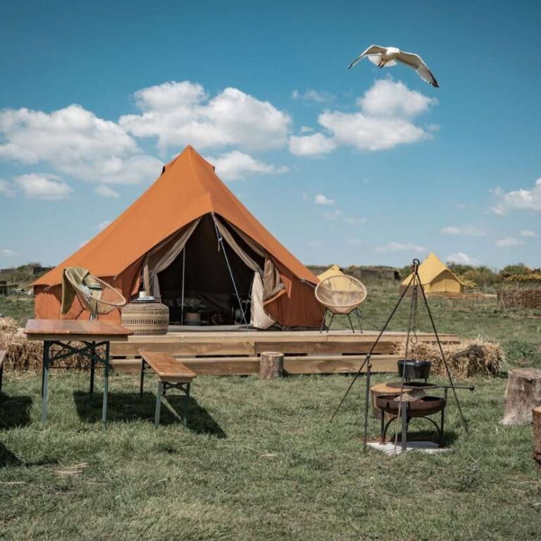 Autentic | Luxury Glamping Bell Tents - Autentic Roasted Pumpkin Major 5m Bell Tent at the Sea Forts Glamping site in Cornwall