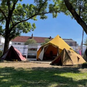 Autentic | Luxury Glamping Bell Tents - Yellow Autentic 5m Jack Bell Tent and Alpino cotton camping tents at the Outdoor by ISPO fair in Munich