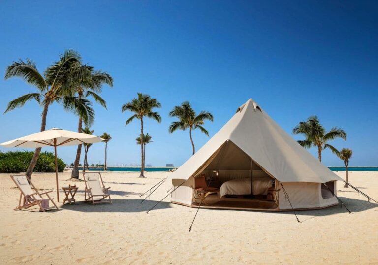 Autentic | Luxury Glamping Bell Tents - A desert Jay Bell Tent set up in a tropical location