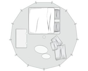 Autentic | Luxury Glamping Bell Tents - The comfort suite configuration with a double bed in the Jay and Large bell tent